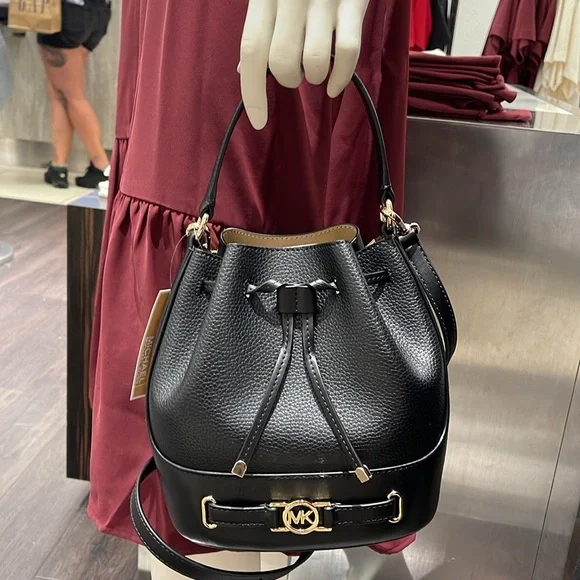 MICHAEL KORS 
Reed Medium Pebbled Leather Bucket Bag Satchel Crossbody Handbag - Picture 8 of 16